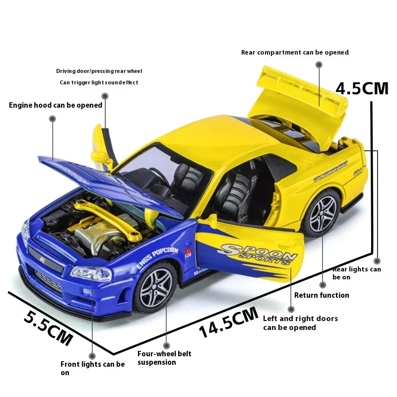 Carro Esportivo Diecast 1 : 32 Nissan SKYLINE GTR R34 JDM Modelos