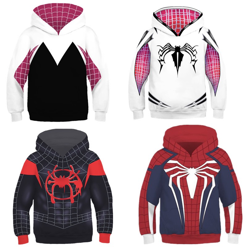 Homem Aranha Kids Hoodie Superhero Spider-Gwen Camisola Infantil Casaco Estampado 3D Outerwear
