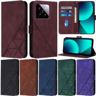 Caixa De Luxo Para Xiaomi 12 13 14 11T 11 Lite 10T Poco M6 Pro 4G X6 X6 Neo M6 5G C65 M5s X3 NFC X3 M3 Carteira Triangular Fosca De Couro Macio