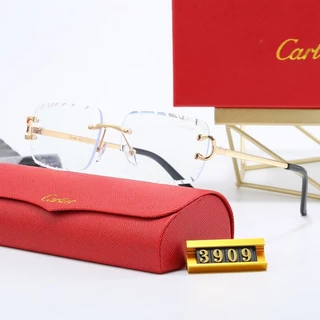 2024 Óculos De Sol C-Line Square Masculinos Sem Aro Cartier Purple Retro Driving Sunglasses Metal Designer