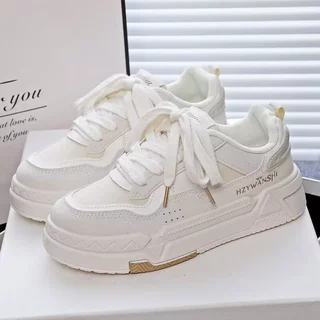 Versão Coreana De Sapatos De Sola Plana 2024 Primavera E Outono Novos De Corrida casual Moda Esportiva Grossa Pequenos Brancos Para Mulheres