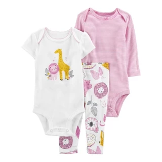 Lucky baby Conjunto bebé menina 3 peças/bebé mangas curtas e compridas e calças