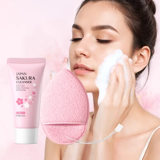 LAIKOU Japan Sakura Cleanser 50G Com Conjunto De Esponja De Limpeza Facial-Pele Macia E Delicada-Poros Profunda Mesmo em Oferta na Shopee