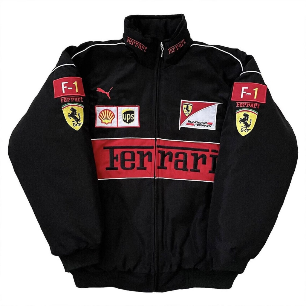 Ferrari F-1 レーシングジャケット 黒 F1 Racing Jacket Long Sleeve Retro Motocicleta Equipe Ferrari