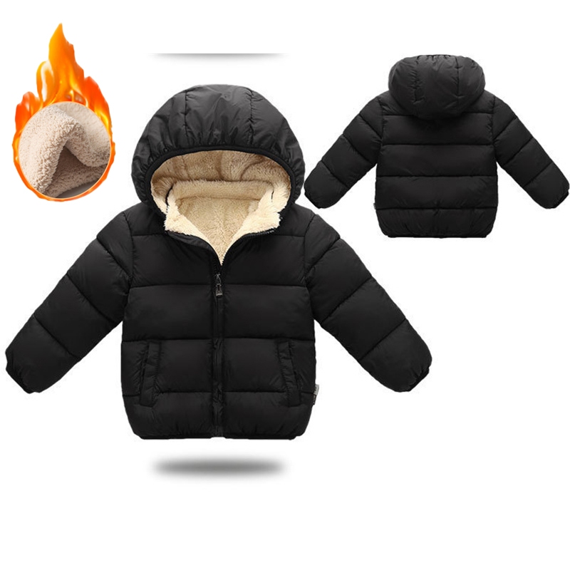 Baby Thick Coats Winter Boys Girls Plush Velvet Casacos Quentes Com Capuz Acolchoado Roupa Exterior Infantil De Neve 2-6 Anos