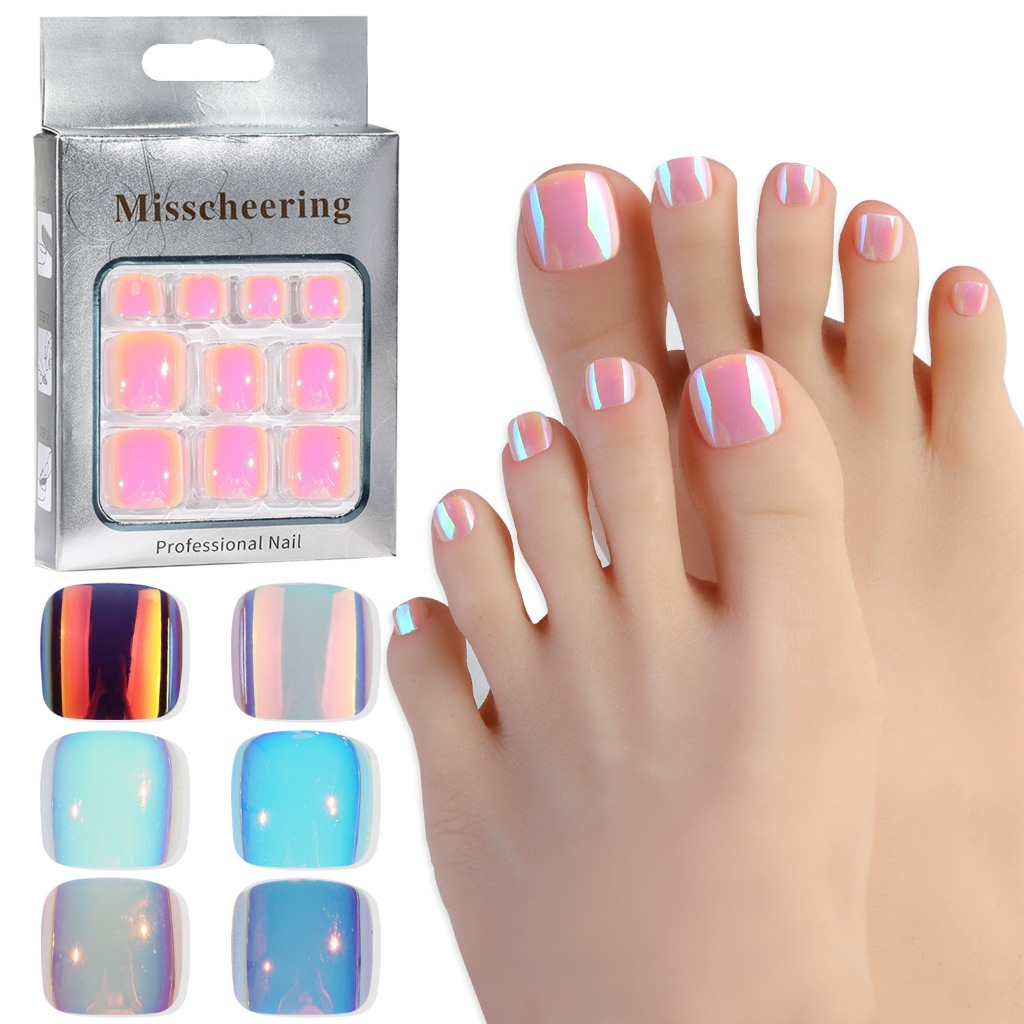 Yalayee Yalayee [Remendo de unhas de desgaste] 24pcs com kit de ferramentas Manicure Summer Electroplating Aurora Patch de pé de gato Aurora Patch de pé de gato Aurora Patch de olho de gato com acabamento de produto