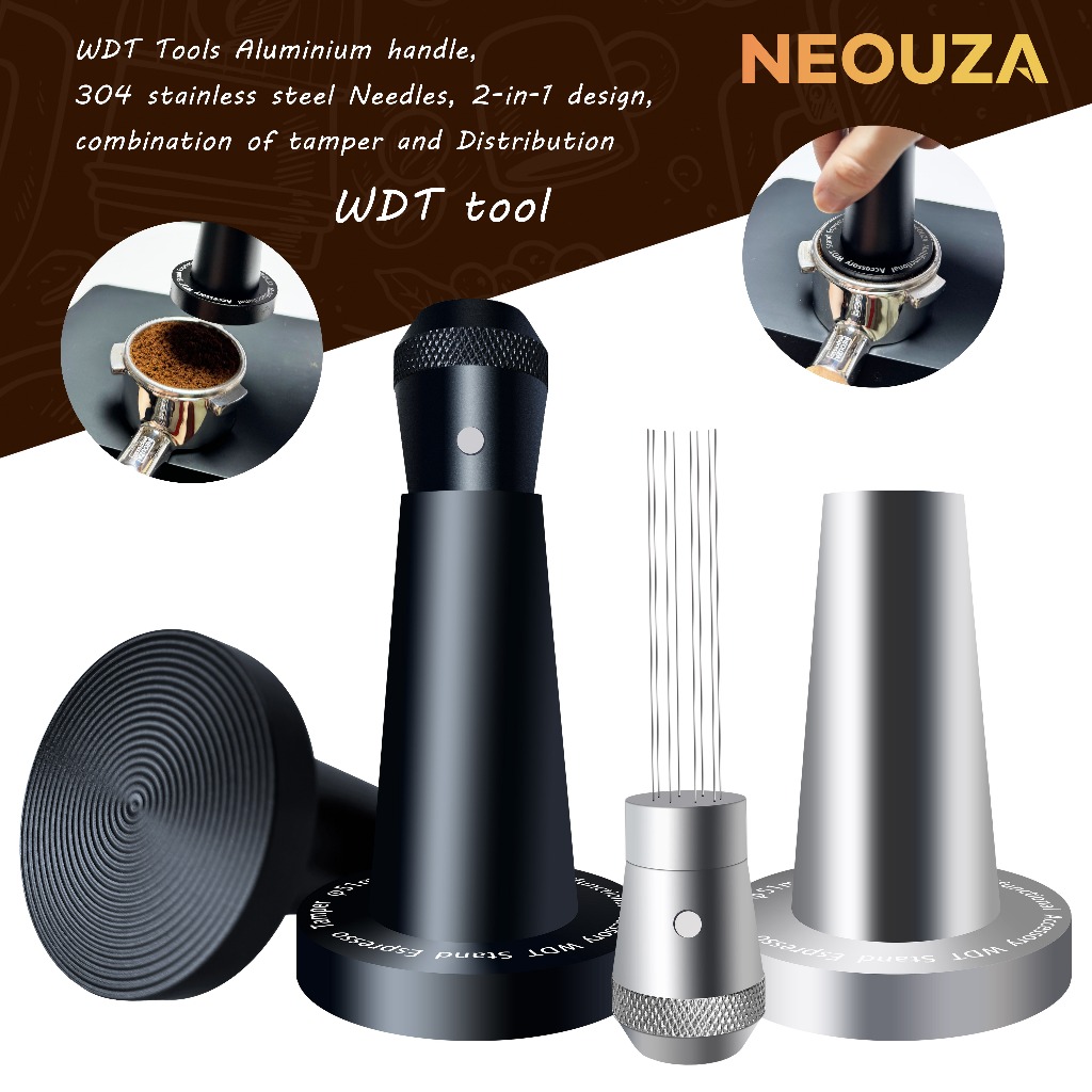 Outil WDT Pour Espresso 7 Aiguilles - Agitateur Poudre Café, Aiguilles Inox Amovibles - Base Collectrice Pour Bureau Propre