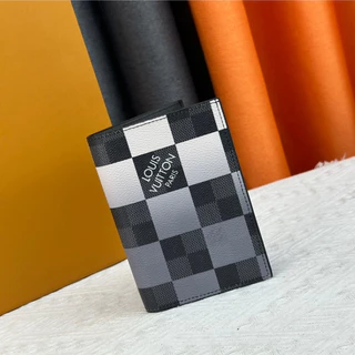 [Com caixa] Novo porta-cartões multifuncional de couro genuíno Louis Vuitton LV M60410 porta-passaporte grande grade preta M60410