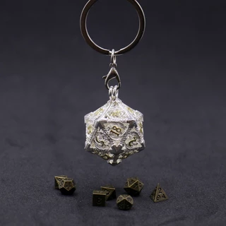 D20 Caixa Oca De Metal + 7pcs Conjunto De Dados , Mini Kit Jogo De Tabuleiro Portátil