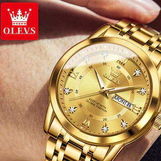 OLEVS Relógio Masculino A Prova D Água Luminoso De Dourado Luxo Ouro Aço Inoxidável Quartz