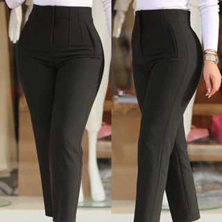 Elegante Calça De Trabalho Cortada De Cintura Alta Para Mulheres Preta De Escritório Diária De Moda Feminina OL