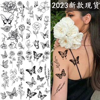 Esboço Tatuagem de flor tatuagem Adesivo Tatuagem de esboço Tatuagem de flor de rosa Preto Flor Branca Tatuagem falsa