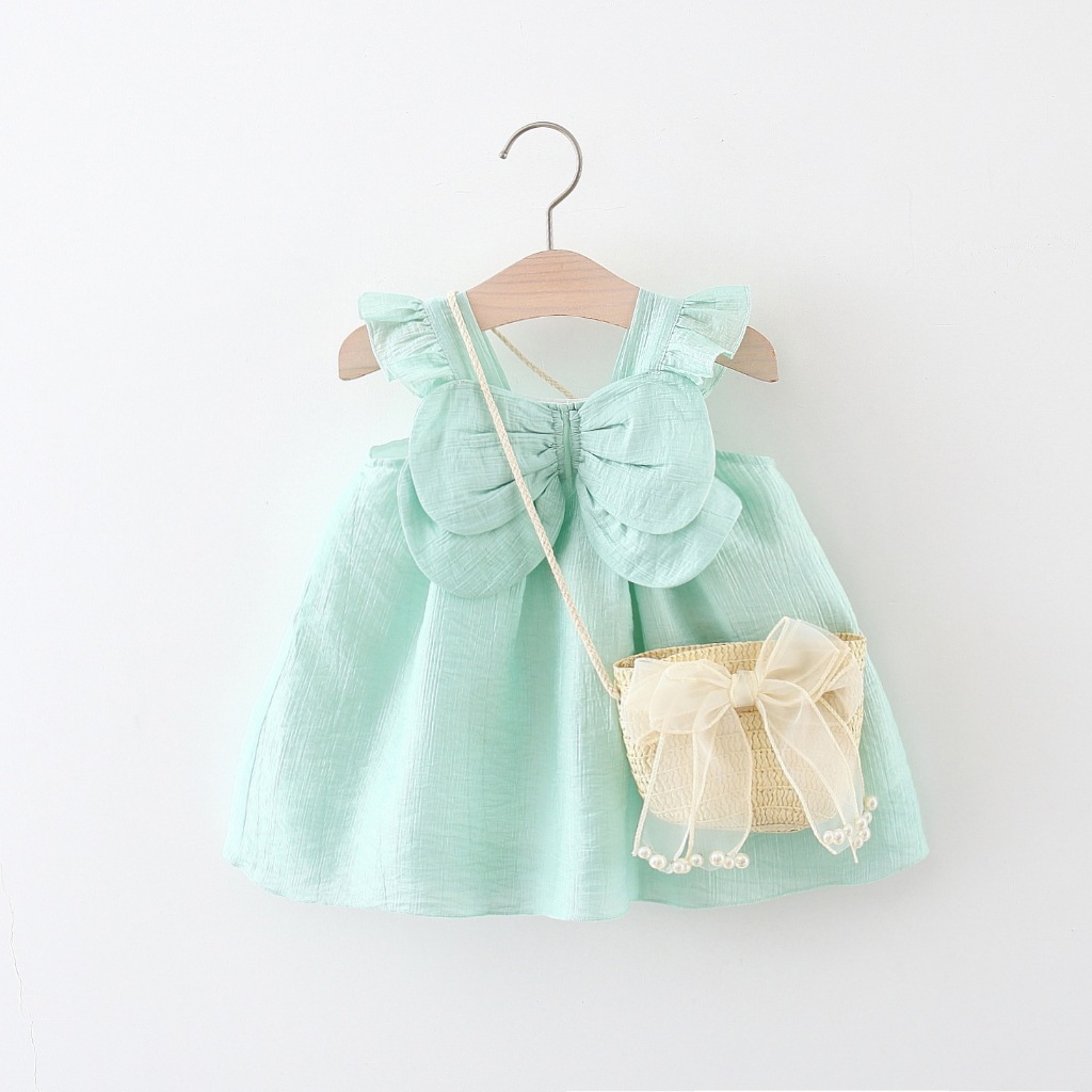 Ver\u00e3o Novo Estilo Coreano Cor S\u00f3lida Baby Girl Dress, Sweet Bow Para ...