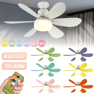 Lâmpada De Teto Com Ventilador De Controle Remoto LED 30W 40W E27 Cabeça De Parafuso Dimmable 3000-6500K Silenciosa Inteligente