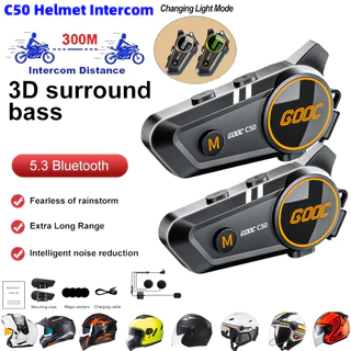 C50 Fone De Ouvido Intercomunicador Para Motocicleta Bluetooth 5.3 Mãos-Livres Chamada 1100mA 1000H Long Standby À Prova D'água 300m
