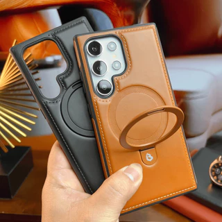 Capa magnético de couro de alta qualidade para telefone de suporte magnético, adequado para Samsung /Samsung S22 23 24 Ultra Plus, à prova de choque e resistente à sujeira para homens de negócios