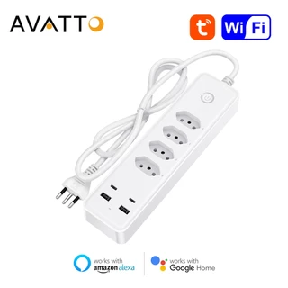 AVATTO Tuya WiFi Smart Power Strip , Brasil Standard 4 Saídas 4USB Saída De Portas , Trabalho De Controle De Voz Remoto Com Alexa Google home