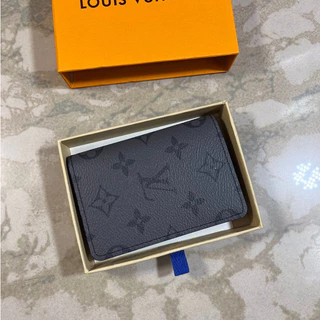 【 Box 】 100 % Genuíno LV/Louis Vuitt Nova Carteira Masculina De Dobra Dupla , De Bolso De Couro