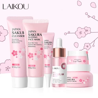 LAIKOU Japão Sakura Conjunto De Cuidados Com A Pele Hidratante Facial Apertar Poros Essência Rejuvenescedor Brilho