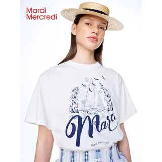 Mardi Mercredi Veleiro Estampa Camiseta De Manga Curta Moda Solta Versátil Top Novo Produto 56265