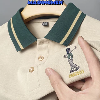 【MAOINGMEN】Camiseta De verão masculina de manga curta bordada com lapela Casual POLO Camiseta de meia-idade para jovens