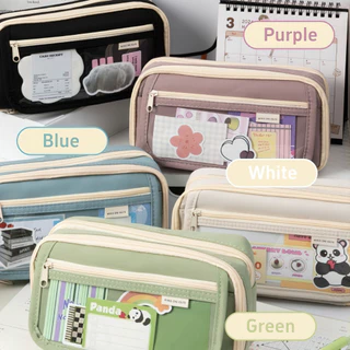 Flip Capa Lápis Saco Caneta Caso Transparente Frente Multi Bolso Oxford Tecido Bolsa De Armazenamento Para Papelaria C76