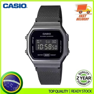 [Estoque Pronto & Entrega Rápida] Casio Men's Watch Vintage (A168WEMB-1B) Prata Correia De Aço Inoxidável Digital Wat