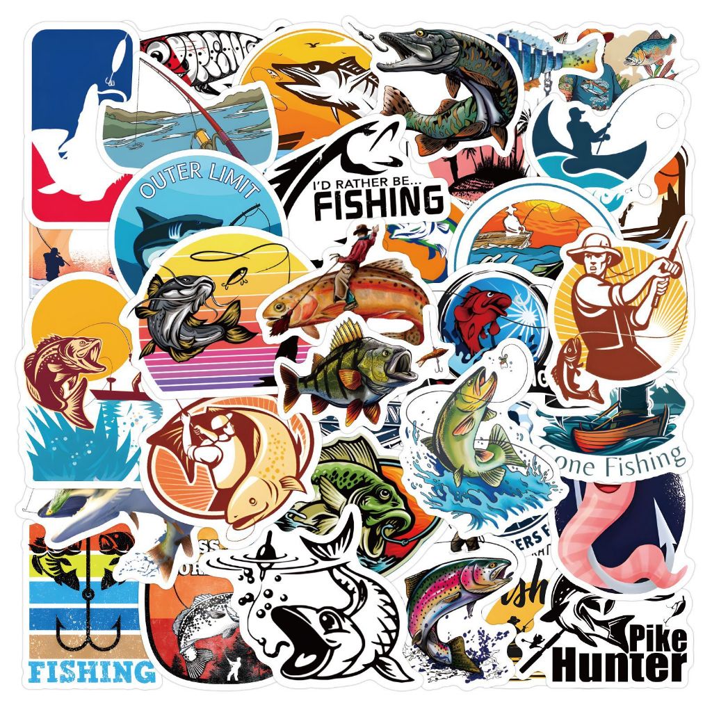60 Unid . Tema De Pesca Adesivos De PVC À Prova D'água | Shopee Brasil