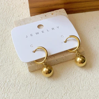 【 Miss Não Pode 】 E118 Brincos De Bolas De Aço Inoxidável Tarnish Gold Hoop Para Mulher Brinco De Prata Homem