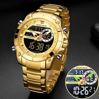 Relógio De Pulso NAVIFORCE 9163 Gold Waterproof Digital Análogo De Moda Homem Dual-Display