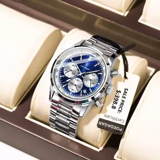 POEDAGAR Moda Masculina Relógio Cronógrafo de Aço Inoxidável Relógios Masculinos À Prova D 'Água Luminosa Data Relógio de Pulso Business Quartz Man Relógio Relógio Militar Original para Homens