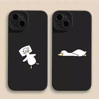Caixa para telefone de pato IPhone 6 6S 11 7 8 15 X XR XS Plus 12 13 14 15 PRO mini MAX Silicone Líquido Preto