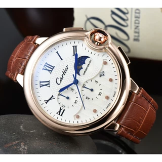 Relógio De Quartzo Masculino De Marca De Luxo CARTIERS Série Balão Azul Sol , Lua , Star Log Multi Funcional Timing Moda Masculina Trendy