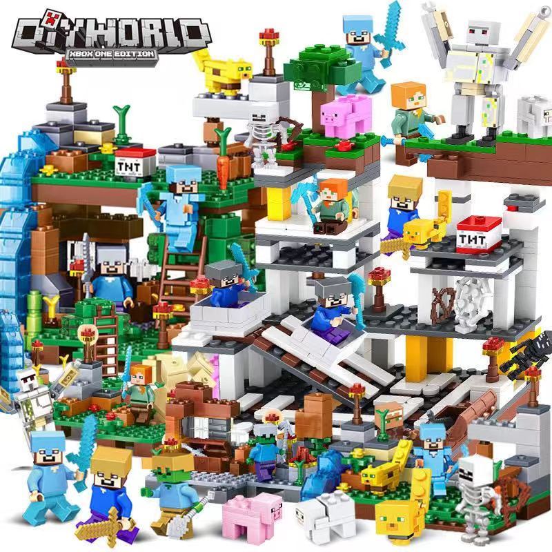 1000 peças lego Minecraft Series Compatível Lego My world Organ Cave Jungle Waterfall Steve Tree House Boys Meninas Educação Montagem de blocos de construção Brinquedos Brinquedos de aniversário