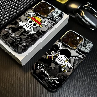 Capa Dura Para iPhone 15 Pro Max 11 13 12 14 X XR 7 8 Plus XS Cartoon Luffy ZORO Skull Pattern Moda Prata Colorida IMD