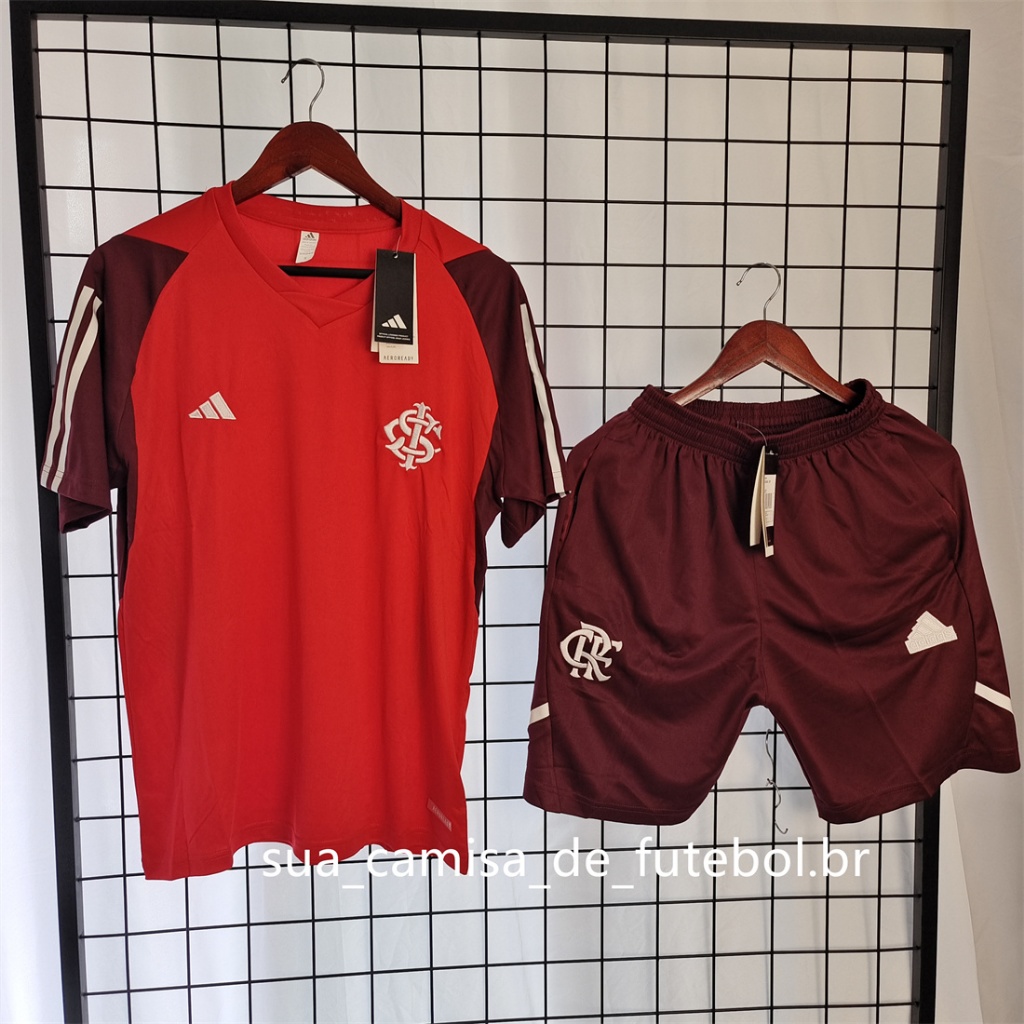 2425 Camisa Vermelha Internacional de Futebol Camisa Vermelha Internacional Fato de Treinamento com Zíper e Bolsos