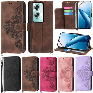 Invólucro Retro Para O Oppo A79 5G A18 A38 A58 A78 A17 4G A3 Pro Reno 11F 5G Realme 12 + C67 C53 11 4G 11X Carteira Com Padrão De Flores De Couro De PU Macio