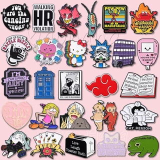 100 Estilos Carta De Desenho Animado Textos Brochura Funny Cat Animal Pins Broches Lapela Crachás Anime Metal Pin Jóias Presente Para Amigos