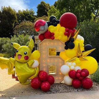 94 Peças Pikachu Pokémon Série Champagne Colour Stereo Digital Festival , Aniversário , Festa E Outras Ocasiões Conjunto De Balões De Decoração De Festas