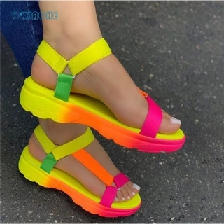 Mais Tamanho Multi Cores Sapatos Casuais Multicores Sandálias Confortáveis Mulher Femininas Light