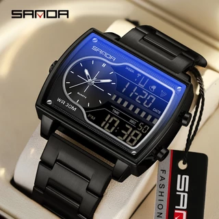 SANDA 6163 Fashion Trend Relógio De Quartzo Masculino Moda Quadrado Contagem Regressiva Esportes Relógios Masculinos Digitais De Dupla Exibição À Prova D'água