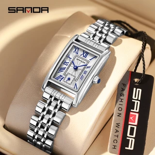 SANDA 1116 2024 Fashion Quartz Movement Relógio De Pulso Feminino De Aço De Luxo E Pulseira De Couro Relógios Femininos Vestidos De Senhora Hora Simples