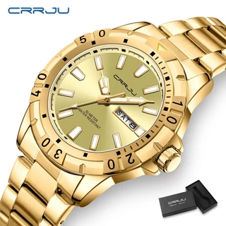 Original CRRJU Relógio Masculino Top Luxo Marca Moda Simples Aço Inoxidável Ponteiros Luminosos Data Lazer Negócios Esportes Quartzo À Prova D'água 5028