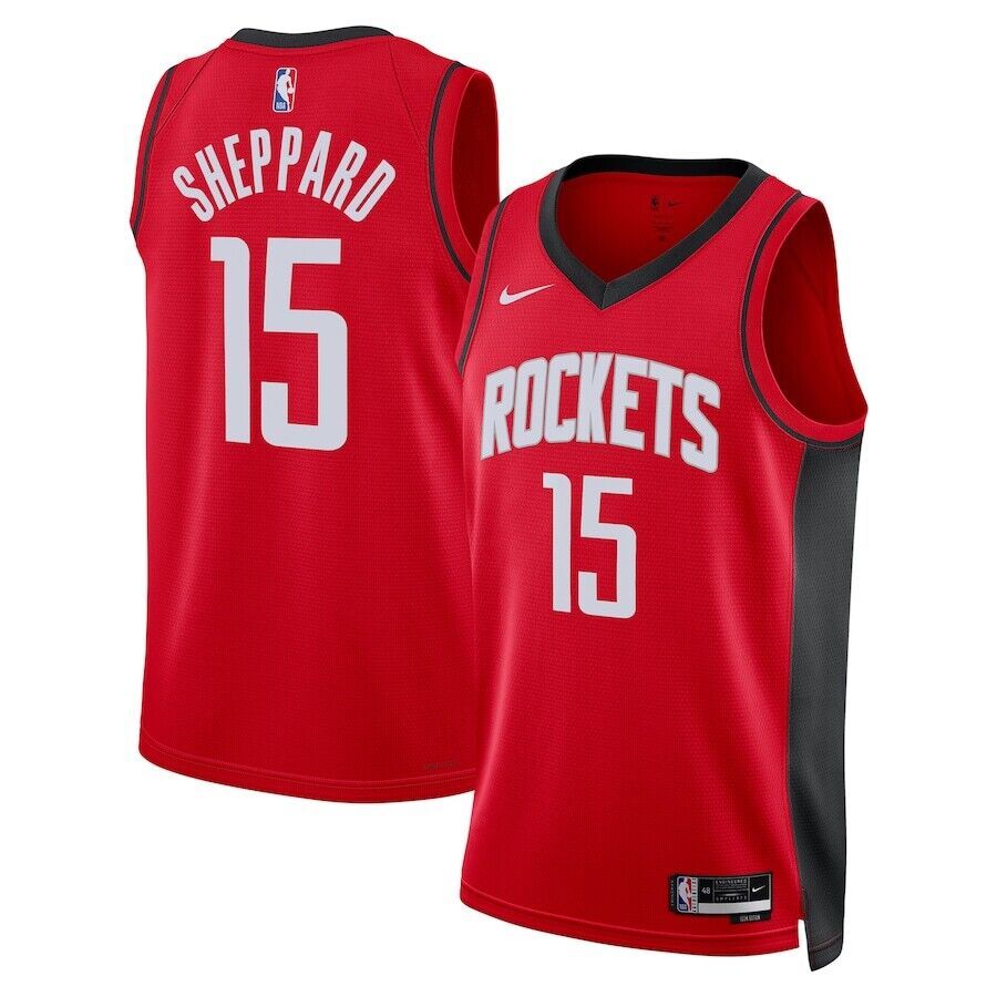 Hot Pressed Masculinos Camisa NBA Houston Rockets 15 Reed Sheppard Regata Red 2024 Draft Camiseta De Basquetebol Jersey