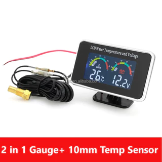 Visor Digital LCD Do Carro Termômetro De Temperatura Da Água Voltímetro 2 Em 1 Medidor E Tensão 1/8 Sensor De Rosca De 10mm