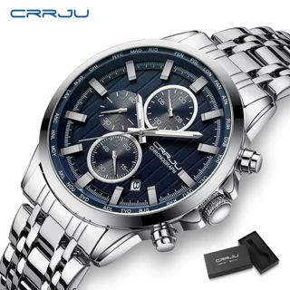 CRRJU Relógio Cronógrafo Multifuncional Marca Original Ponteiros Luminosos De Aço Inoxidável À Prova D'água Moda Esportiva Quartzo Analógico 2315 S