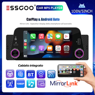ESSGOO 5 " Android Auto Carplay 1 Din HD Tela Sensível Ao Toque Rádio Para Carro Mirror Link Bluetooth MP5 Player FM/TF/USB/AUX Car Central Multimídia