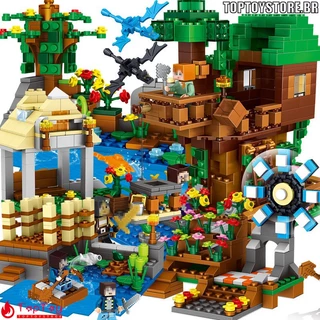 1,000 Peças Novos Produtos Meu Mundo Série Brinquedo Cascata da Selva Pequena Casa da Árvore Gato Leopardo Garotos da Selva Garotas Brinquedos Educativos Bloco de Construção Brinquedos Infantis Presentes de Aniversário MOC