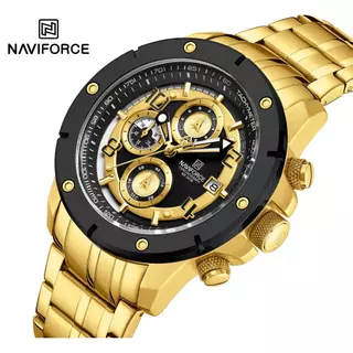 Relógio masculino NAVIFORCE à prova d 'água de quartzo dourado LED com tela digital analógica estilo militar