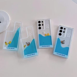 Para Samsung Galaxy S22 Ultra S23 Plus Cute Cartoon One Piece Yellow Duck Icon Icone Flutuante De Areia Movediça Líquida Transparente Capa Da Caixa Macia